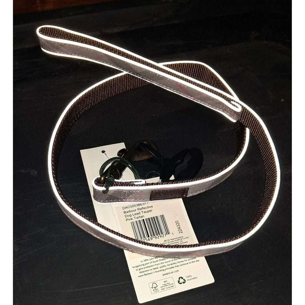 Barbour Reflective Dog Lead Taupe Pink 39
